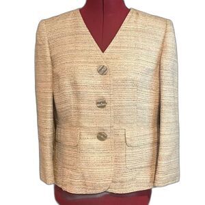 Kasper Petite Blazer Women’s Petite Size 6P Beige Tweed Three-Button Long Sleeve